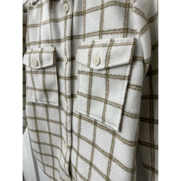 Treasure & Bond Plaid Puff Sleeve Shirt Jacket Ivory Plaid Button Up MSRP $129 - Picture 9 of 11